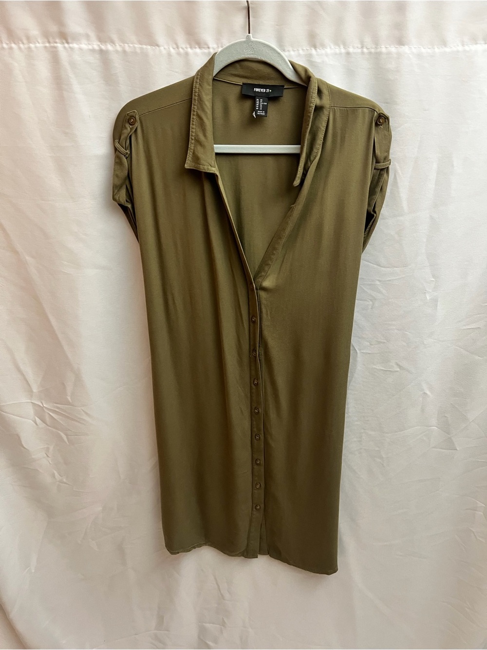 Forever 21 Plus Olive Green Button Front Shirt Dress Tie Back Size 3X